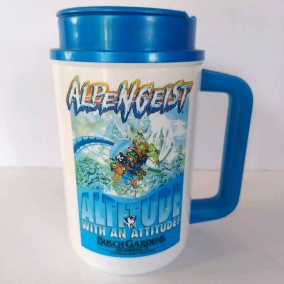 Vintage Busch Gardens Theme Park Alpengheist Collectible Thermo Cup Mug Blue - Picture 1 of 7